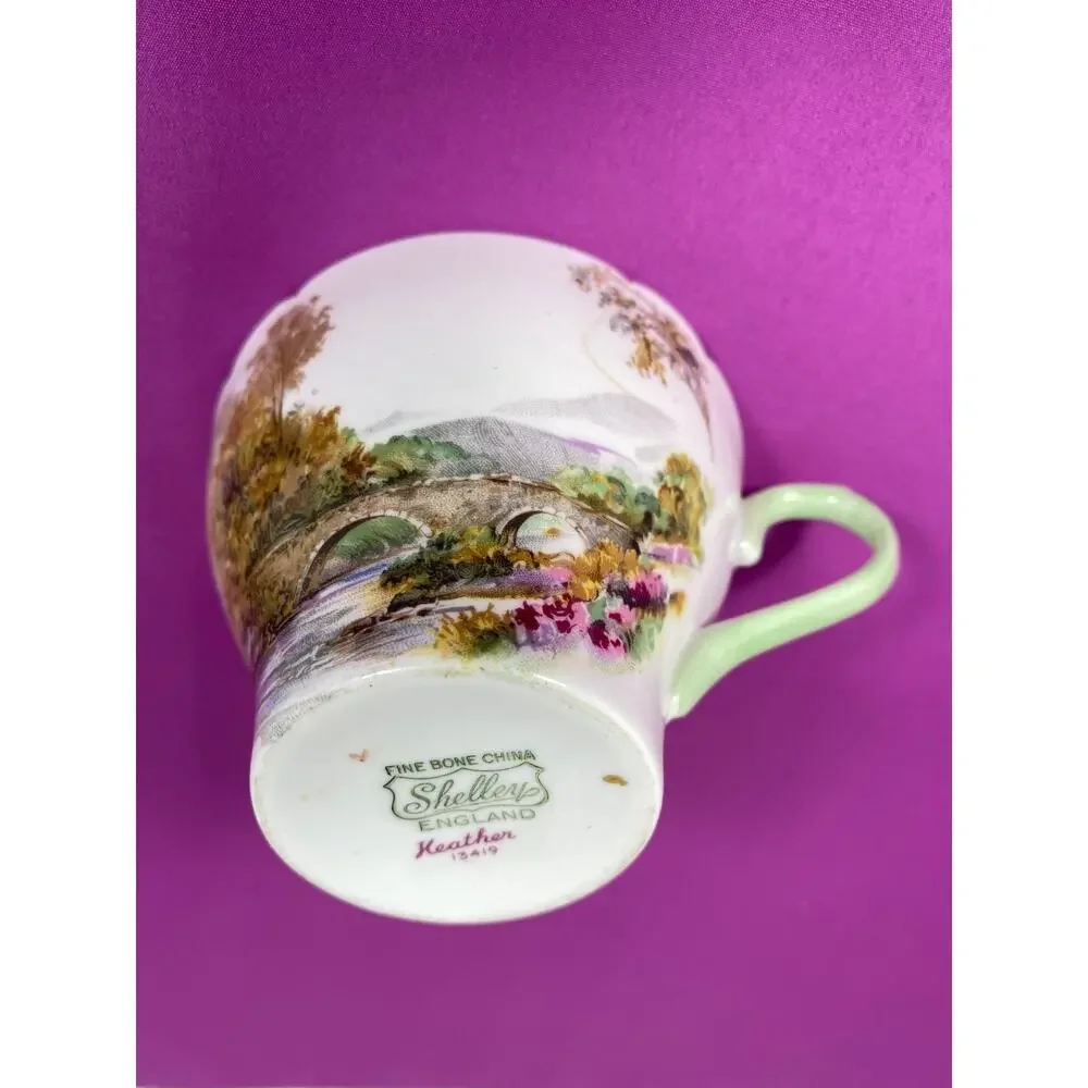 Vintage Shelley England Fine Bone China Heather Landscape 13419 Cup Saucer Set